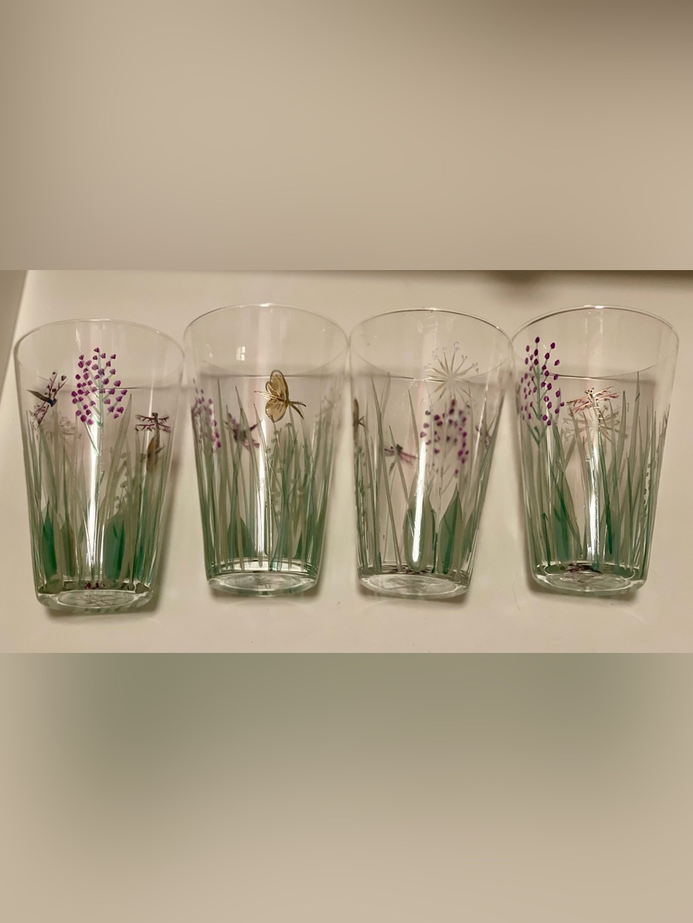 Dragonfly & Butterfly Art Glass Tumblers, Set of 4 - Picture 4 of 8